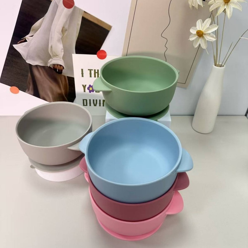 BPA Free Silicone Suction Baby Bowl Double Handle Toddler Bowl OEM Wholesale