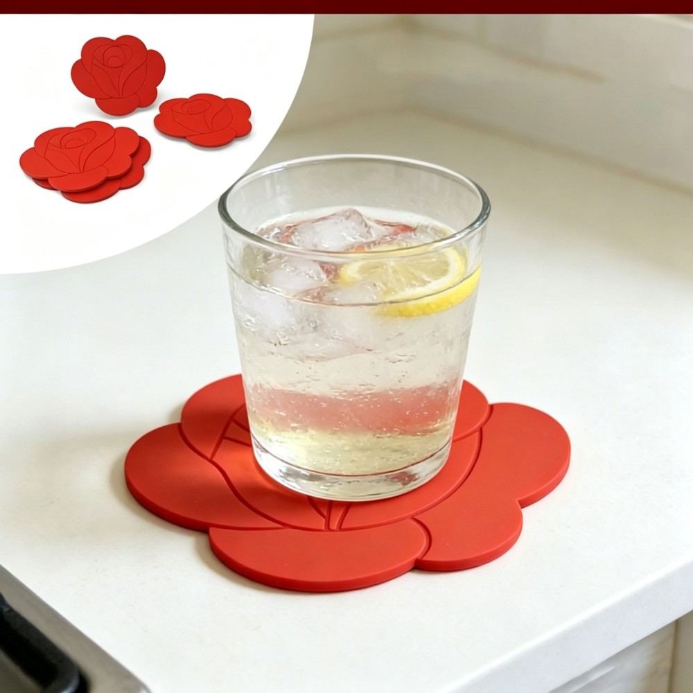 Rose Silicone Coaster | Food Grade Non‑Slip Heat Resistant Cup Mat