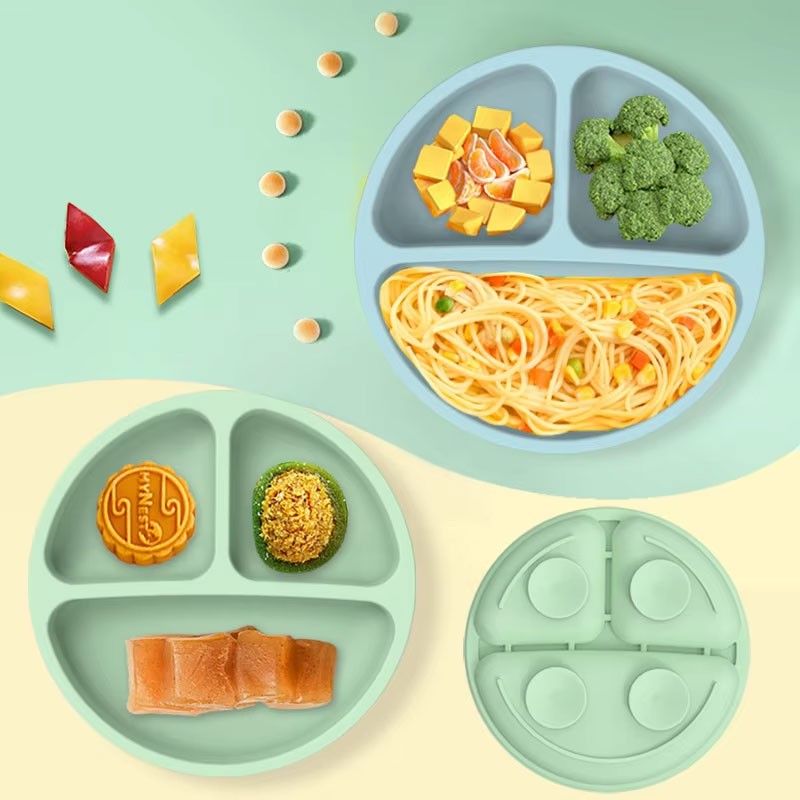 Baby Silicone Divided Plate, Smile Cartoon Suction Toddler Plate